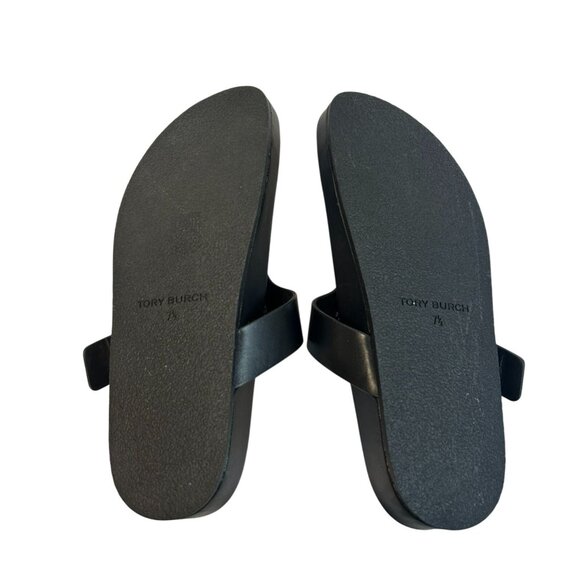 Tory Burch Mellow T-Strap Thong Sandal Size 7.5M Leather Black Slip On Open Toe - Picture 9 of 11